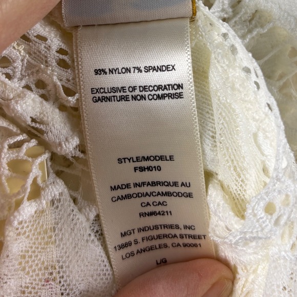 In Bloom Ivory Lace Camisole Nightie Sz L White Tank Top V Neck Criss Cross Back - Picture 9 of 10